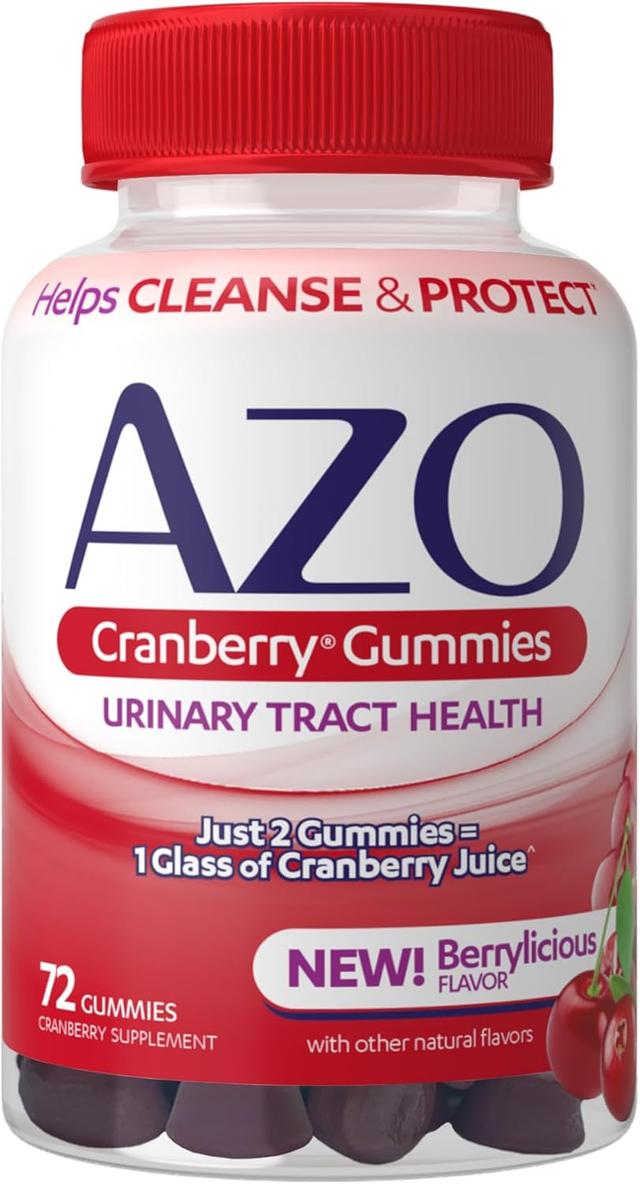 Product image of AZO Cranberry Urinary Tract Health Gummies Dietary Supplement, 2 Gummies = 1 Glass of Cranberry Juice, Helps Cleanse & Protect, Natural Berrylicious Flavor, Non-GMO, 72 Gummies