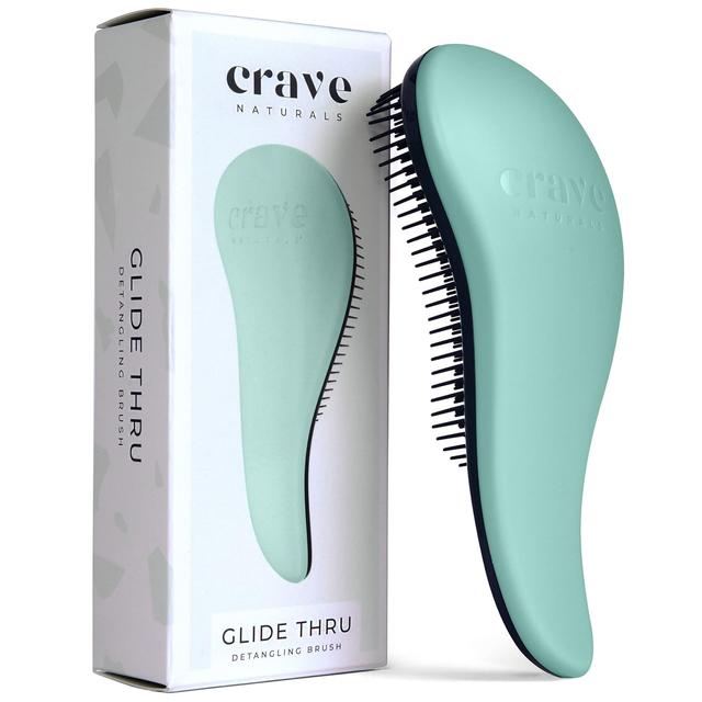 Product image of Glide Thru Detangling Brush by Crave Naturals - Tangle-Free Hairbrush for Curly and Straight Hair - Gentle Detangler for Kids, Teens, and Adults - Wet and Dry Hair Care - Travel-Friendly, Turquoise