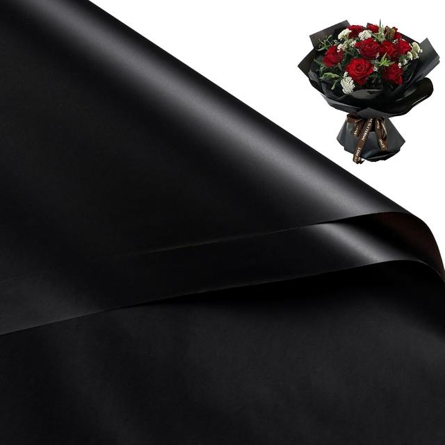 Product image of WRAPAHOLIC 20 Sheets Flower Wrapping Paper - 22.4 x 22.4 inch Pure Black Water-Resistant Floral Bouquet Wrapping Paper, Florist Supplies Packaging Paper for Wedding Birthday Gift DIY