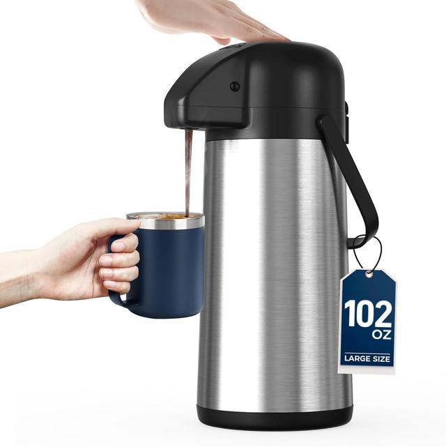 Product image of Coffee Carafe for Keeping Hot - 102OZ / 3L Airpot Coffee Dispenser with Pump - Large Coffee Thermos for Hot Drinks Tea Liquid - Insulated Stainless Steel Hot Water Beverage Dispenser Urn for Parties