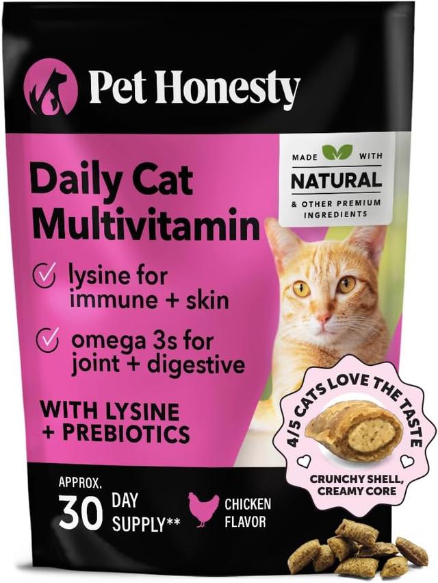 Product image of Cat Multivitamin Crunchy & Creamy Chews - Cat Treats for Health + Immune, Joint Support, Skin & Coat, & Digestion - Vitamins with Omega 3s, Lysine & Probiotics (30 Day Supply)