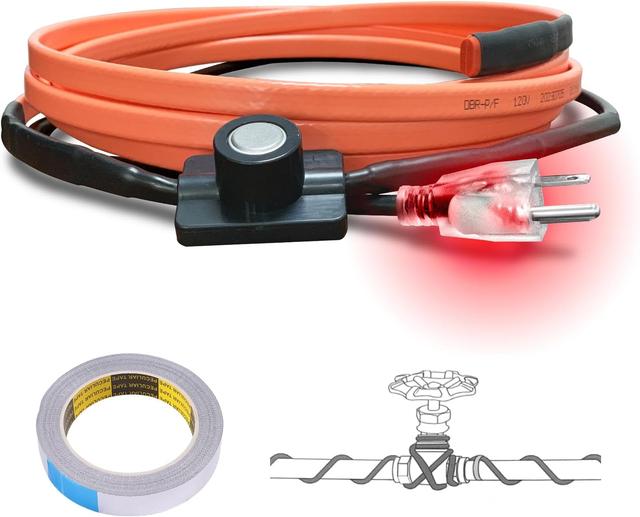 Product image of Cupohus Heat Tape for Water Pipes with Thermostat 3FT, Freeze Protection Self-Regulating Heat Trace Cable for Metal, Plastic Home Pipes, Roof and RV