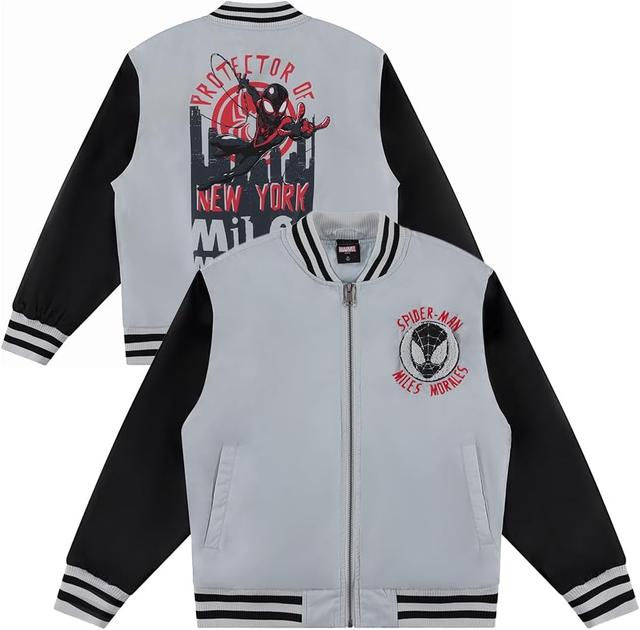 Product image of Marvel Spiderman Miles Morales Varsity Bomber Jacket for Boys - Toddler & Kids Bomber Jacket - Retro Zip-Up Varsity Jackets