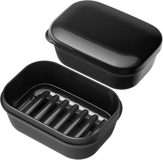 Product image of Quatish Leakproof Soap Dish with Lid & Draining Layer, Shatterproof Travel Bar Soap Holder Case Container, Portable Travel Size Toiletries Essentials for Camping, Gym, Bathroom, Black