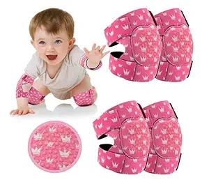 Product image of 2 Pairs Baby Knee Pads for Crawling Adjustable Knee Pads Toddler Crawler Knee Protector for Infant Girl Boy Crawling (Pink Crown)