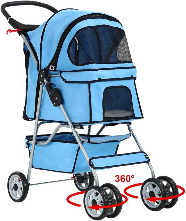 Product image of BestPet 4 Wheels Pet Stroller Cat Dog Cage Stroller Travel Folding Carrier 04T