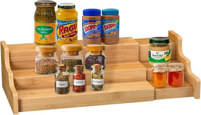 Product image of Spice Rack Kitchen Cabinet Organizer- 3 Tier Bamboo Expandable Display Shelf Yellow