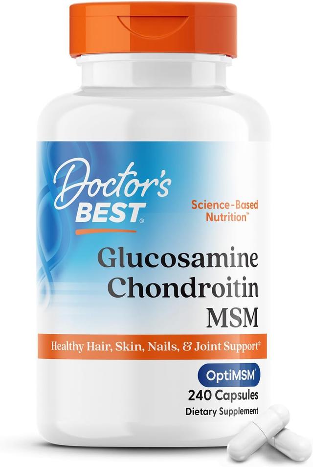 Product image of Doctor's Best Glucosamine Chondroitin Msm with OptiMSM Capsules, Supports Healthy Joint Structure, Function & Comfort, Non-GMO, Gluten Free, Soy Free, 240 Count (Pack of 1)