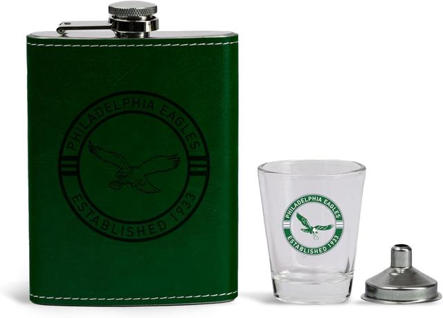 Product image of The Memory Company | Licensed NFL Team Logo Leather Flask with Shot Glass and Funnel Set