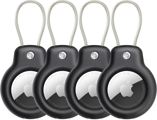 Product image of SPGUARD Compatible with Apple AirTag Secure Holder With Wire Cable, 4 Pack Air Tag Lock Case Keychain Key Ring Key Chain Luggage tag For Keys, Luggage & More Men Women's Keyrings & Keychains