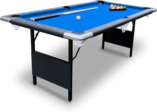 Product image of Hathaway Fairmont 6 Ft Portable Pool Table, Adults Folding Billiards Tables for Game Room with Easy Foldable Storage, Includes Full Set of Billiard Balls, Cues, Chalk & Brush