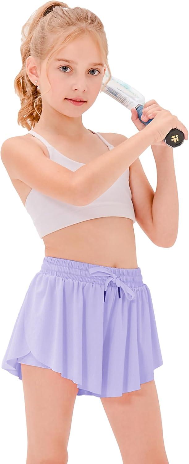 Product image of Stelle Girls Flowy Shorts with Pockets Athletic Running Skirt High Waist Butterfly 2 in 1 Sports Short 5-16 Years