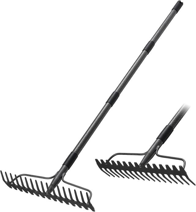 Product image of Garden Rake, 63 Inch Long Handle with 17 Tongs, Heavy Duty Metal Bow Rake for Loosening Leveling Soil, Garden Leaf Rake for Raking Leaves Grass , Weeding, Metal Yard Thatch Lawn Care Garden Tool