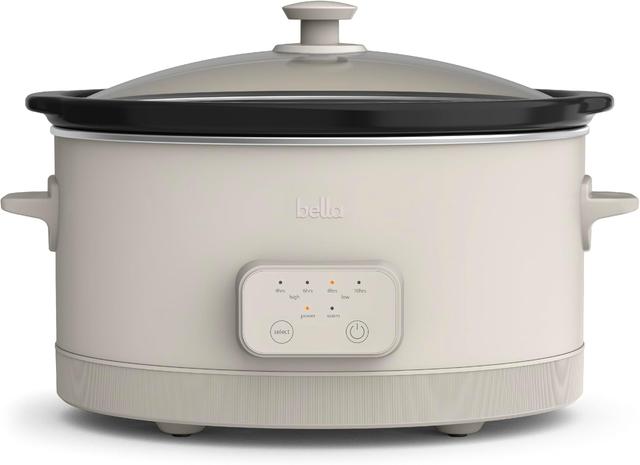 Product image of bella 6.0 Qt Programmable Slow Cooker, EverGood™ Ceramic Nonstick Coating, Adjustable Temperature & Cooking Times, Dishwasher Safe Stoneware Pot & Tempered Glass Lid, Tangle Free Cord Wrap, Oatmilk