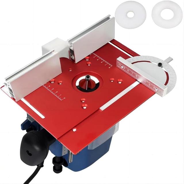 Product image of Router Table Insert Plate, Multifunctional Trimming Engraving Table, Aluminium Insert Plate for Table Woodworking Benches Router Flip Plate with Miter Gauge Guide (Red)