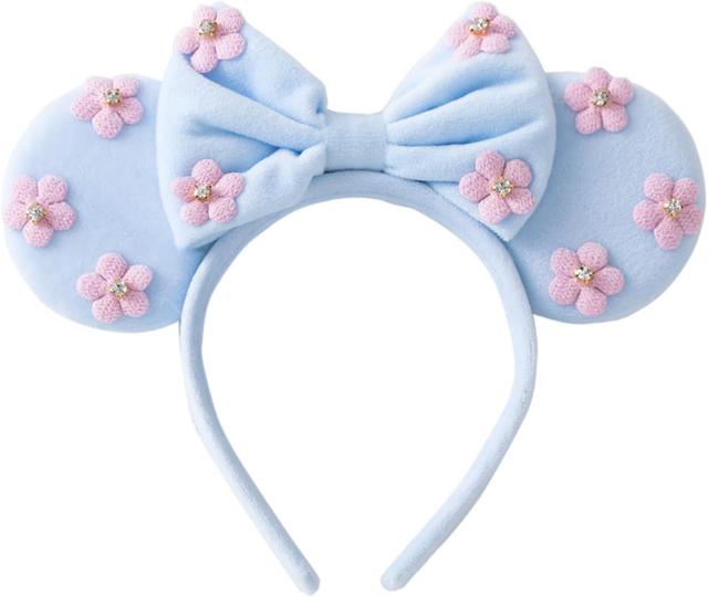 Product image of Pearl Mouse Ears Bow Headbands for Girls Kids Sparkle Hair Band Ear Headband Party Princess Trip Cosplay Costume Decor (Sky Blue Flower)