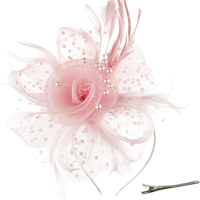 Product image of DRESHOW Fascinators Hat Flower Mesh Ribbons Feathers on a Headband and a Clip Tea Party Headwear for Girls and Women