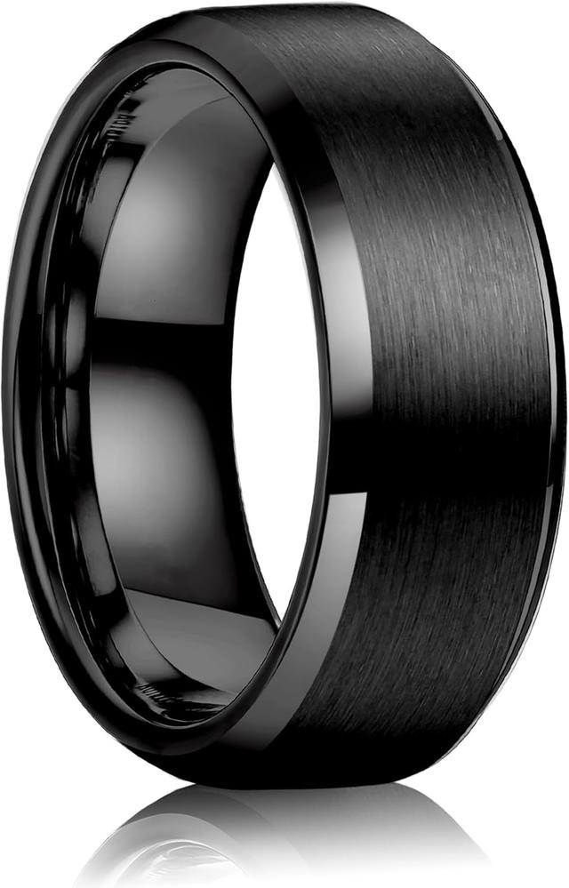 Product image of Jstyle Stainless Steel Rings for Men Women 8MM Wedding Band Rings Matte Surface - Beveled Polished Edge Mens Ring Size 6-14