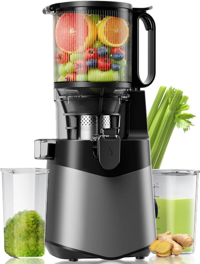 Product image of Cold Press Juicer, 5.8" Extra Large Feed Chute Fit Whole Fruits & Vegetables, 350W Slow Masticating Juicer Machines, Easy to Clean,High Juice Yield（Grey）
