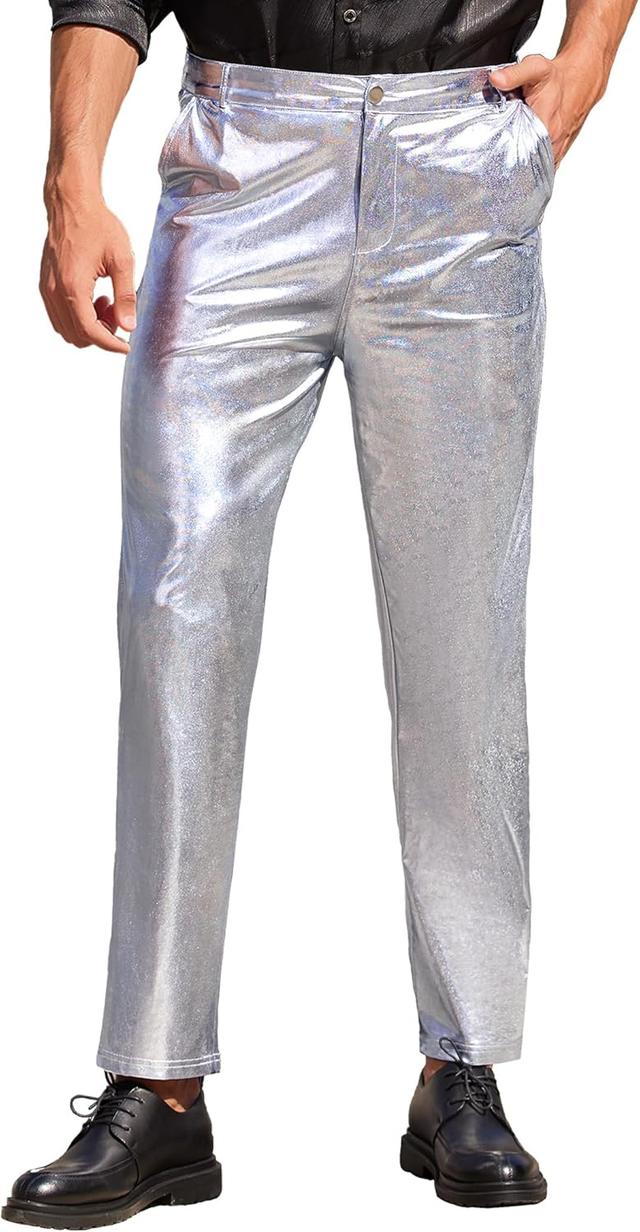 Product image of COOFANDY Men's Metallic Shiny Pants Night Club Pants 70s 80s 90s Disco Pant Party Dance Straight Leg Trousers