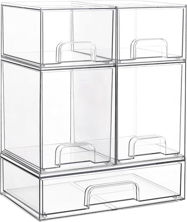 Product image of Vtopmart Stackable Storage Drawers Set of 5, Clear Plastic Organizer Bins for Beauty Supplies,Ideal for Vanity, Bathroom,Cabinet,Pantry Organization