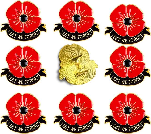 Product image of 10/50/100/200Pack-Metal Flower Brooch Pins New Veterans Day Poppies Bulk Memorial Day Lapel pin Souvenir Gifts