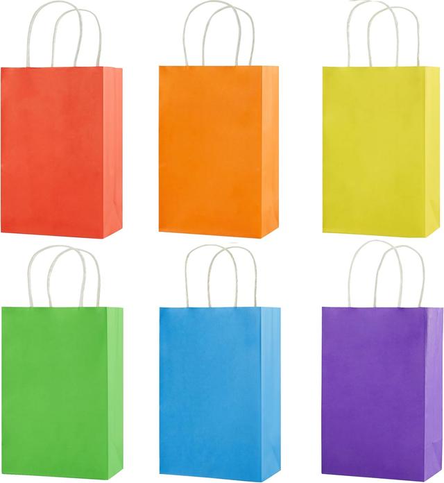 Product image of SUNCOLOR 24-Pack Rainbow Gift Bags with Handles, 8" Multi-Color Paper Party Favor Bags for Goodies. Birthdays, Events, Classrooms & Celebrations