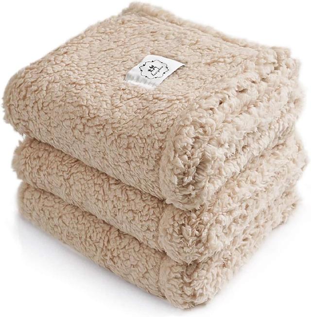 Product image of 1 Pack 3 Calming Blankets Fluffy Premium Fleece Pet Blanket Soft Sherpa Throw for Dog Puppy Cat Beige Small (23" x16'')