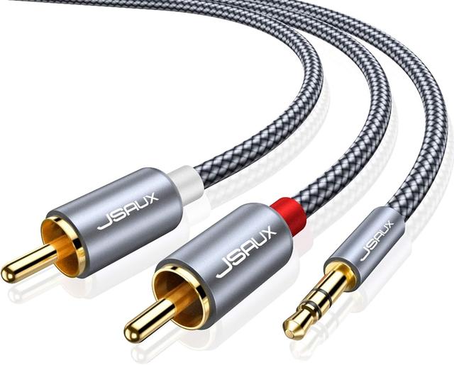 Product image of JSAUX RCA to 3.5mm Cable 6.6ft, Aux to RCA Headphone Male to Male Jack Adapter Nylon Braided 1/8 Audio Y Cord for Smartphones, MP3, Tablets, Speakers, HDTV -Grey