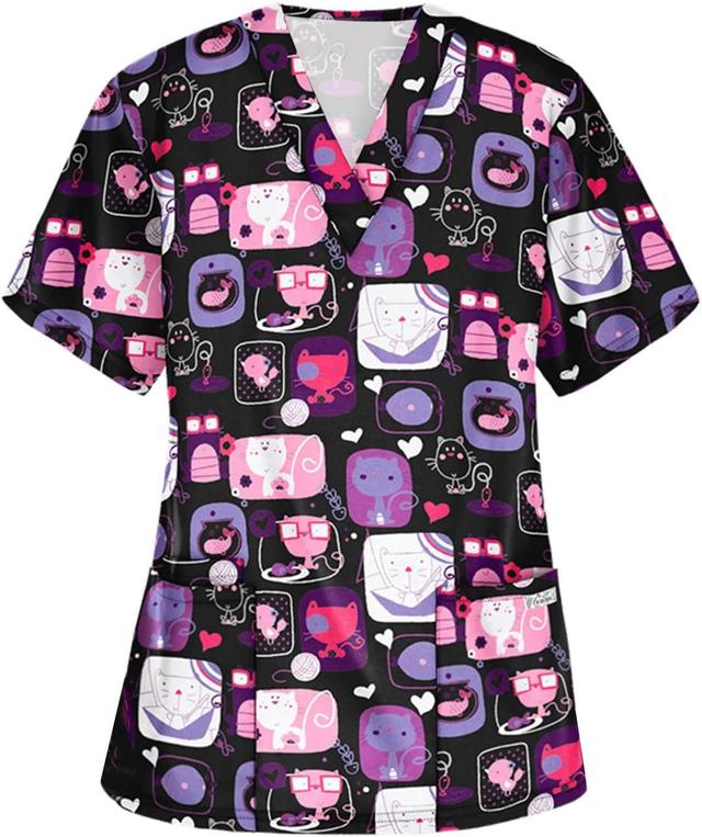 Product image of Womens Short Sleeve Tops Floral Relaxed Fit Blouses for Women Vneck Work Scrub Kawaii Fall Summer Shirts 2025 UZ