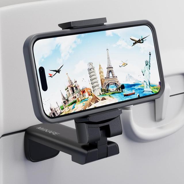 Product image of MiiKARE Airplane Travel Essentials Phone Holder, Universal Handsfree Phone Mount for Flying with 360 Degree Rotation, Accessory for Airplane, Travel Must Haves Phone Stand for Desk, Tray Table