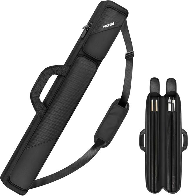 Product image of Pool Cue Case, Pool Stick Case 2x2 Holds 2 Sticks with 2 Accessory Zipper Pockets, Sturdy Polyester Pool Cue Carry Bag with Shoulder Strap Handle, Soft Billiard Cue Sling Bag for Men and Women
