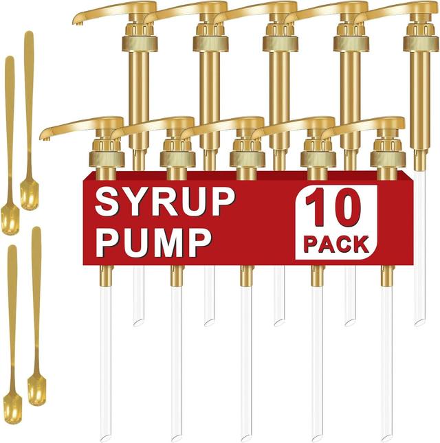 Product image of 10 Packs Coffee Syrup Pump Dispenser,Fits 25.4 Oz/750ml Coffee Flavoring Syrup Bottles,No Dripping, Fits Home & Coffee Bar Drinking Mixes,Free 4 Golden Spoons