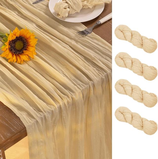 Product image of Champagne Gold Cheesecloth Table Runner 4 Pack Summer Sheer Cheese Cloth Table Runners Boho Gauze 120 Inches Summer Table Decorations for Champagne Bridal Shower Wedding Baby Shower Parties