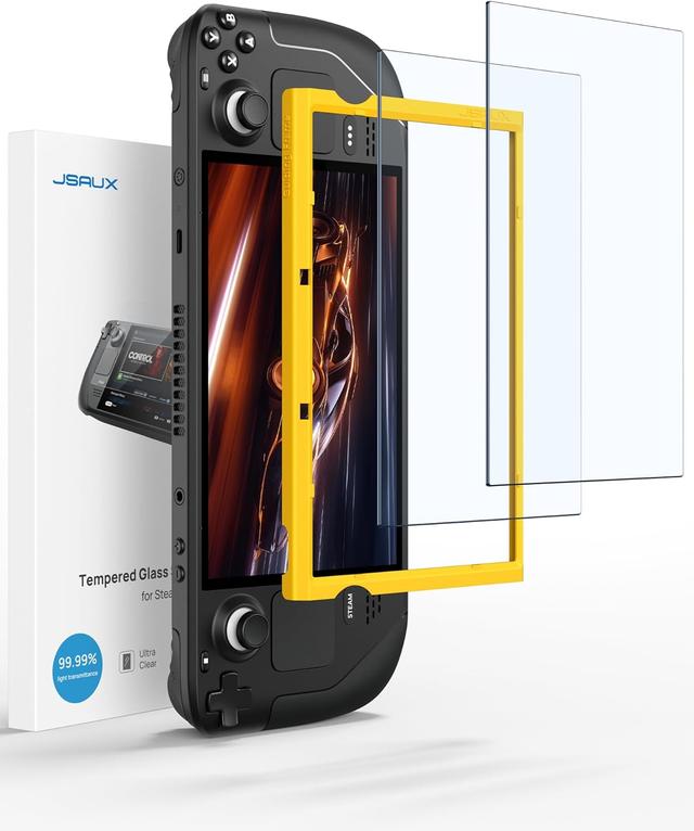 Product image of JSAUX 2-Pack Steam Deck Screen Protector, Ultra HD Glass Protector 9H Hardness Easy to Install with Guiding Frame Scratch Resistant Tempered Glass for Steam Deck/Steam Deck OLED, Come with Toolkits