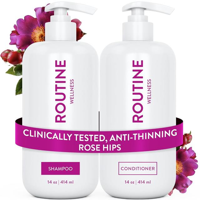 Product image of Routine Wellness Anti-Thinning Shampoo and Conditioner Set for Thinning Hair - Biotin DHT Blocker Women & Men - Color Safe Shampoo for Hair Loss & Healthier Hair - Rose Hips (Pack of 2)