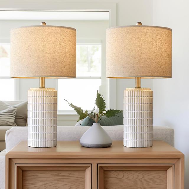 Product image of PoKat 23" Modern Ceramic Table Lamp Set of 2 for Living Room White Desk Lamps for Bedroom Farmhouse Bedside Nightstand Bedside Lamp End Table Lamps Beige