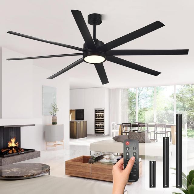 Product image of Modern Ceiling Fans with Lights, 72 Inch Ceiling Fan with Light and Remote,Living Room Library Cafe Outdoor/Industrial,24W 3CCT 8 Blades 6 Speed Reversible Quiet DC Motor, Black