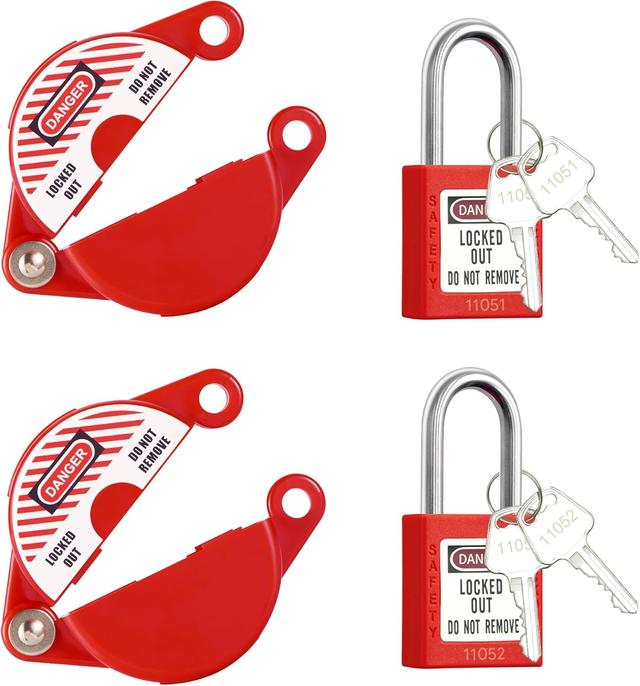 Product image of 2 Sets Gate Valve Lockout and Safety Padlocks, Valve Lockout Device for 1 to 2-1/2 inch Diameter Valve Handles, Suited for Outdoor Water Spigot Propane Tank