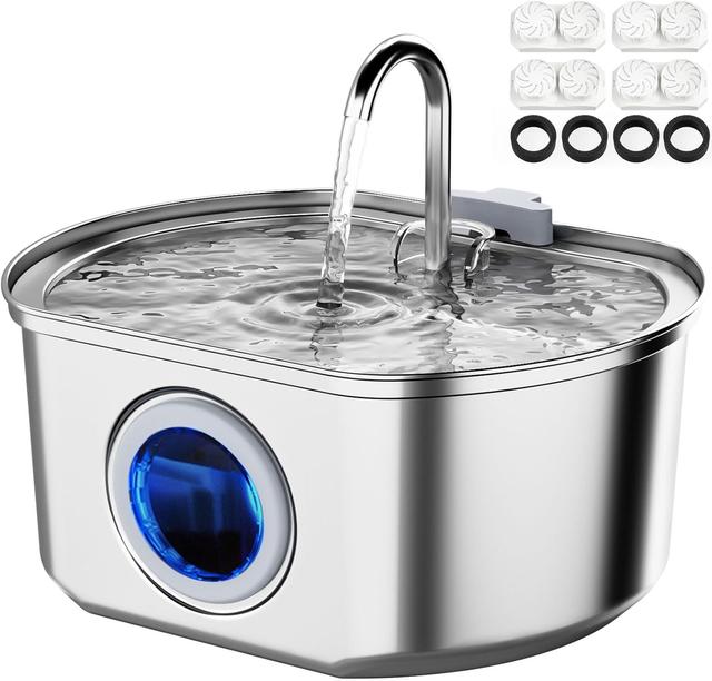 Product image of Cat Water Fountain Stainless Steel: 108oz/3.2L Cat Fountain for Drinking- Pet Water Fountain for Cats Inside - Automatic Cat Water Dispenser Bowl - Cat Feeding & Watering Supplies - Water Level Window