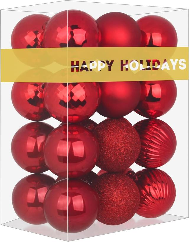 Product image of Rose Red 2.5" Christmas Balls Christmas Tree Decoration Ornaments Shatterproof Hanging Balls for Birthday Halloween Holiday Wedding Decorations Set of 24pcs