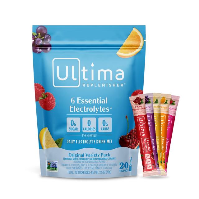 Product image of Ultima Replenisher Daily Electrolyte Powder Drink Mix – Sugar Free – Original Variety, 20 Stickpacks – Hydration Packets with 6 Electrolytes and Minerals – Keto Friendly, Vegan, Non-GMO