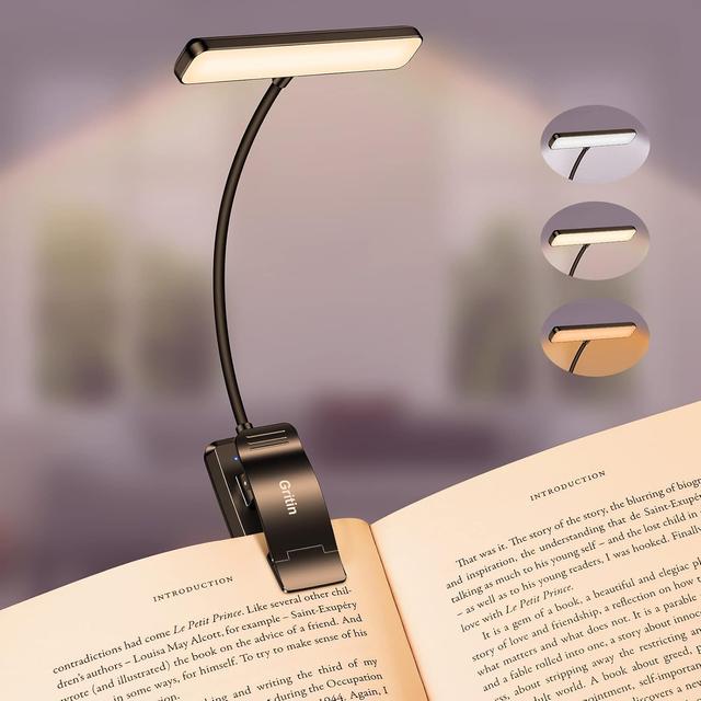 Product image of Gritin 19 LED Rechargeable Book Light for Reading in Bed with Memory Function- Eye Caring 3 Color Temperatures,Stepless Dimming Brightness,80 Hrs Runtime Lightweight Clip on Light for Book Lovers