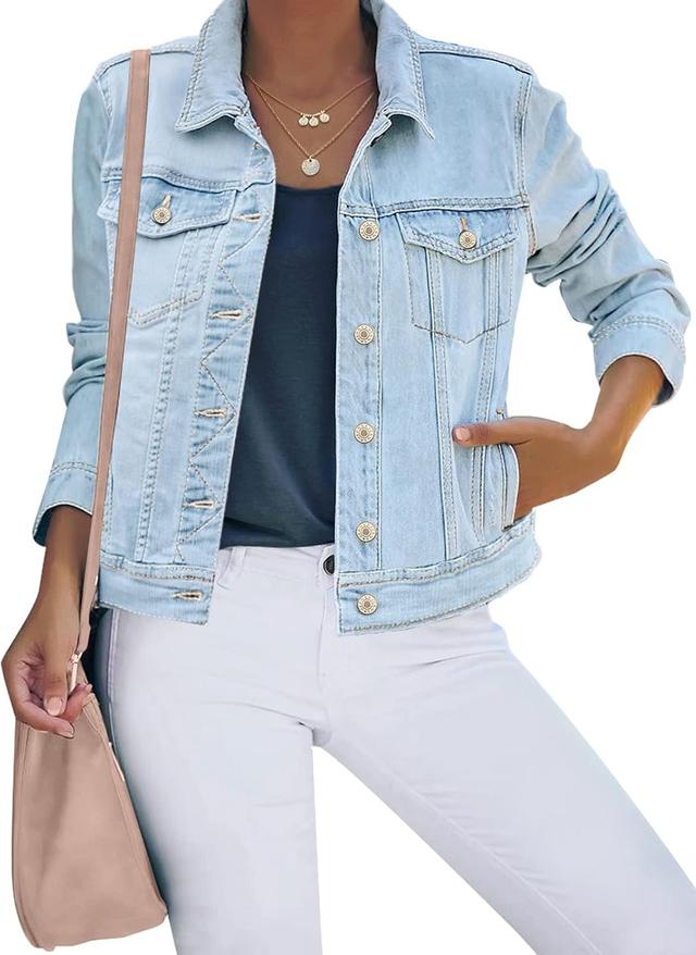 Product image of luvamia Women's Basic Button Down Stretch Fitted Long Sleeves Denim Jean Jacket