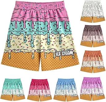 Product image of Ice Cream Shorts Boys Girls Elastic Waist with Pockets Summer Cool Cute Preppy Ice Cream Drip Baseball Shorts 2-14 Years
