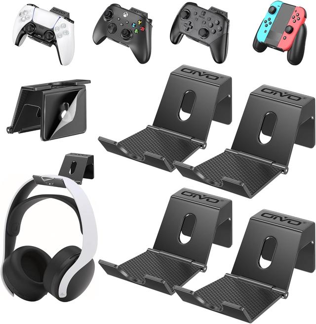 Product image of OIVO Controller & Headset Wall Mount Holder Stand, Foldable Headphone Stand, Gaming Controller Holder Hanger Hook, Universal Storage Organizer Controller/Earphone/Game Accessories-4 Packs