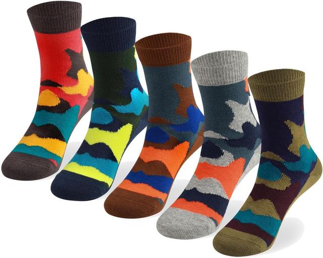 Product image of COTTON DAY Kids Boys Crew Dress Socks Bright Colorful Pattern Design Shark Camo Beetle Star