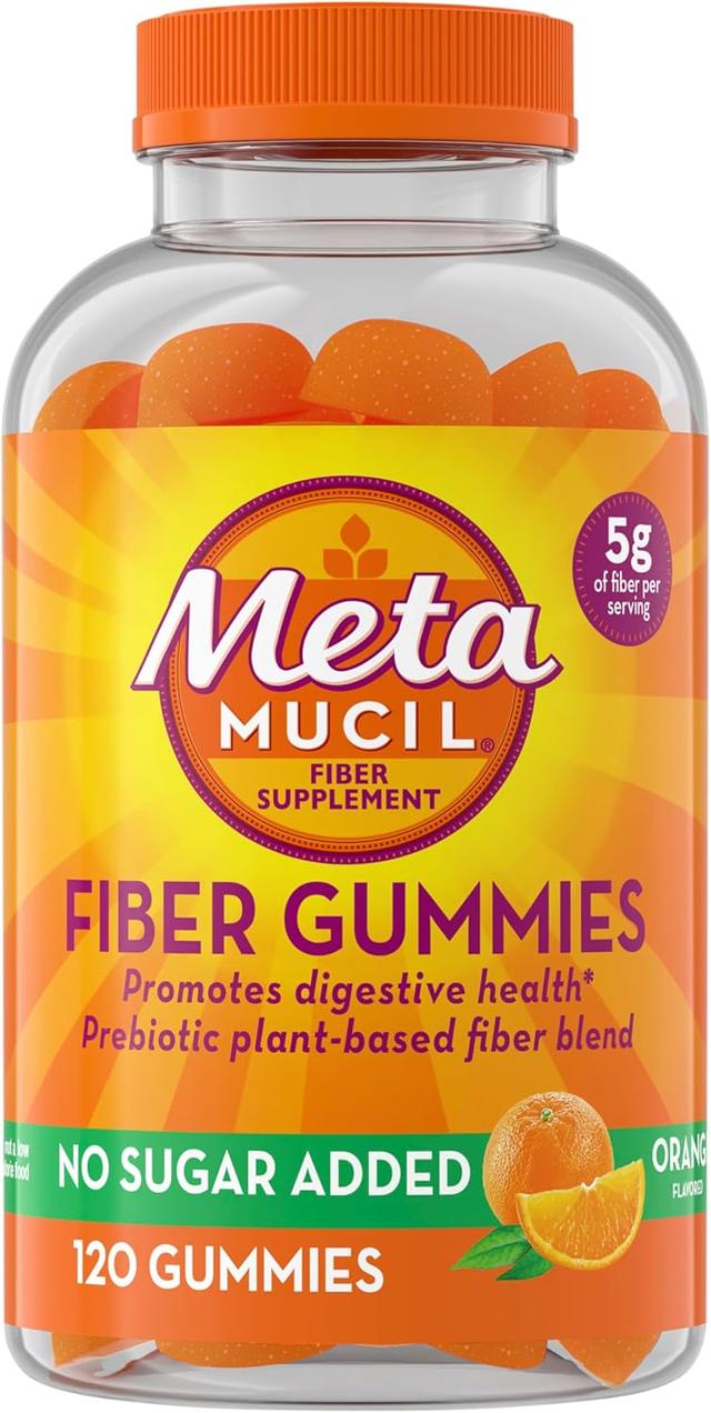 Product image of Metamucil Fiber Gummies for Adults, No Sugar Added Orange Flavor, 5g Prebiotic Plant Based Fiber Supplement Blend, 120 Count