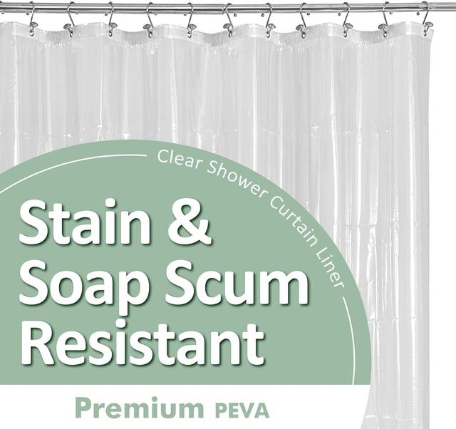 Product image of Barossa Design Plastic Shower Liner Clear - Premium PEVA Shower Curtain Liner with Rustproof Grommets and 3 Magnets, Waterproof Cute Lightweight Standard Size Bathroom Curtains - Clear