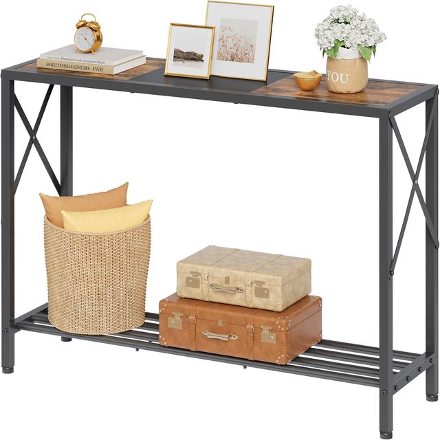 Product image of Tajsoon Console Table 41.8”, 2-Tier Industrial Entryway Table, Narrow Entrance Sofa Table with Shelves, Hallway, Living Room, Foyer, Corridor, Office, Rustic Brown and Black